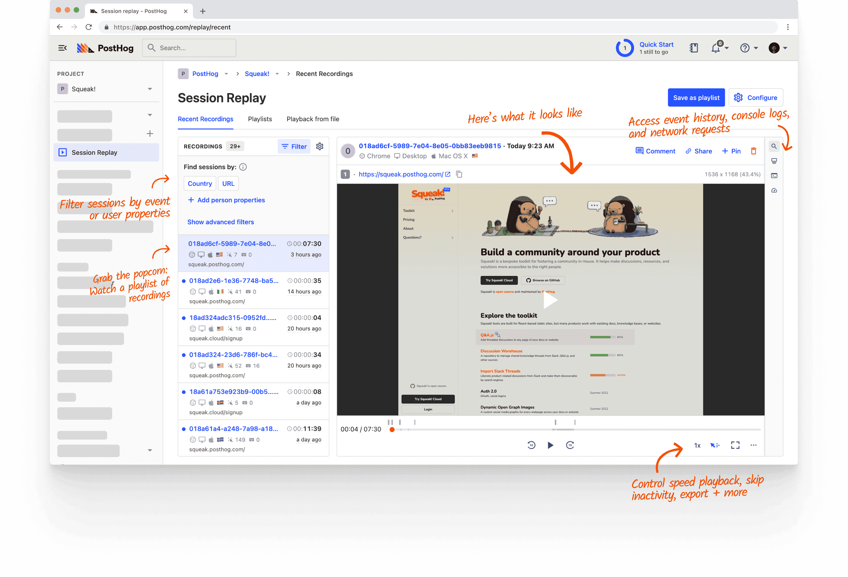 Screenshot of Session Replay in PostHog