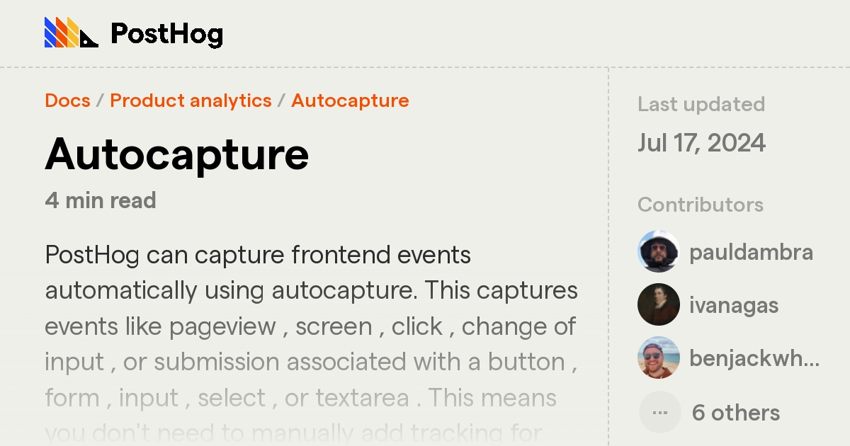 Autocapture - Docs - PostHog