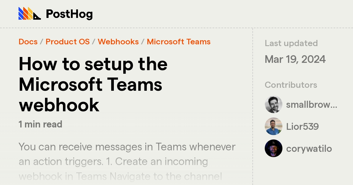 How to setup the Microsoft Teams webhook - Docs - PostHog