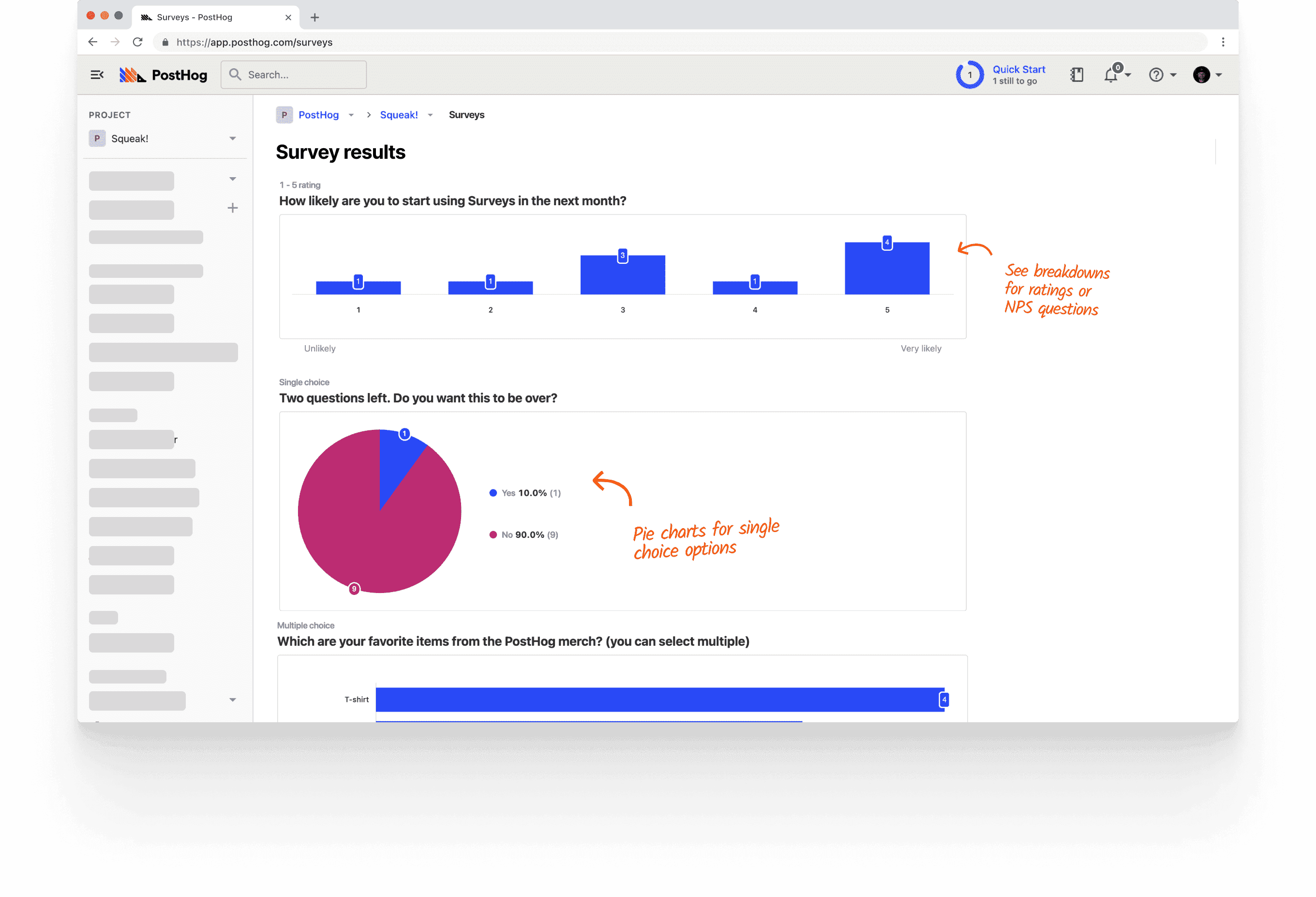 Screenshot of survey results in PostHog