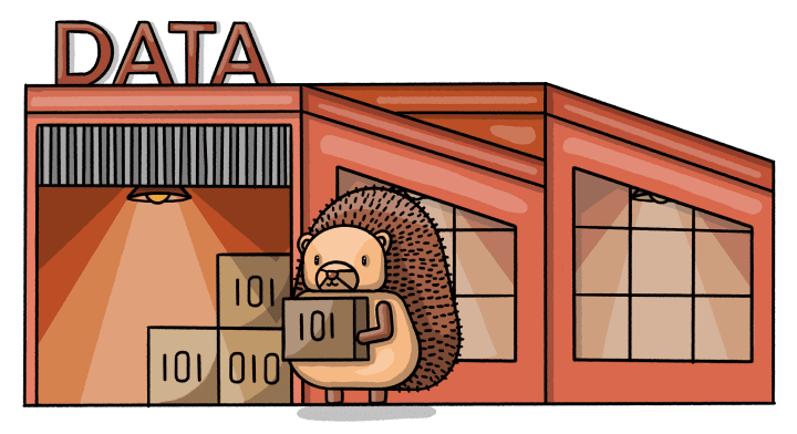 An artist's depiction of a data warehouse